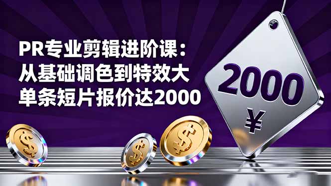 (16381期)PR专业剪辑进阶课:从基础调色到特效大片的进阶技能,单条短片报价达2000-三石资源库