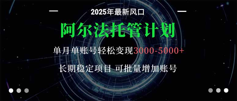 (16360期)阿尔法托管计划 单账号月入3000-5000,长期稳定项目,新手小白轻松上手。-三石资源库