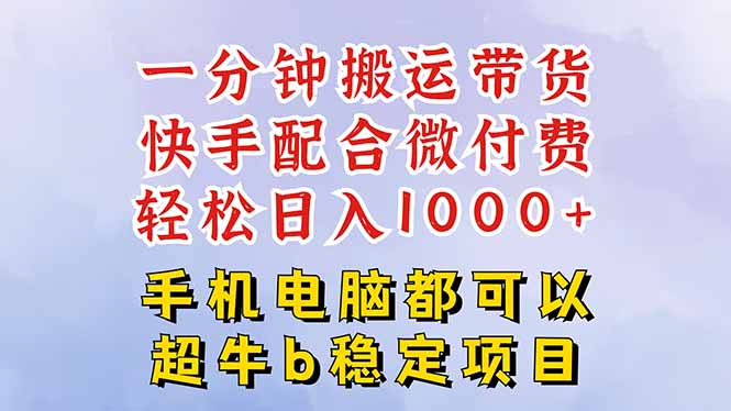 （16285期）快手黑科技一分钟搬运带货，一刀不剪过原创，微付费投流玩法，轻松日入…-三石资源库