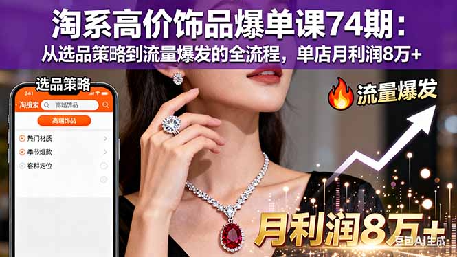 （16351期）淘系高价饰品爆单课74期：从选品策略到流量爆发的全流程，单店月利润8万+-三石资源库