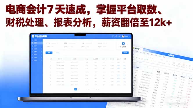 (16192期)电商会计7天速成,掌握平台取数、财税处理、报表分析,薪资翻倍至12k+-三石资源库