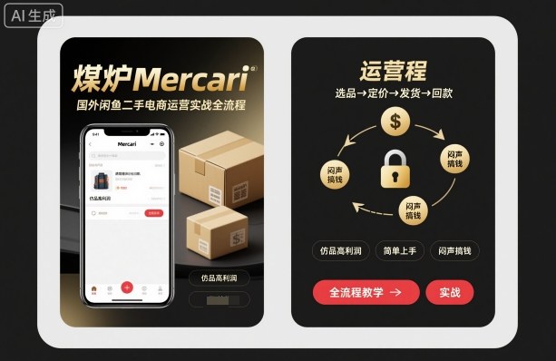 煤炉Mercari国外闲鱼二手电商运营实战全流程，仿品高利润，简单上手，闷声搞钱-三石资源库