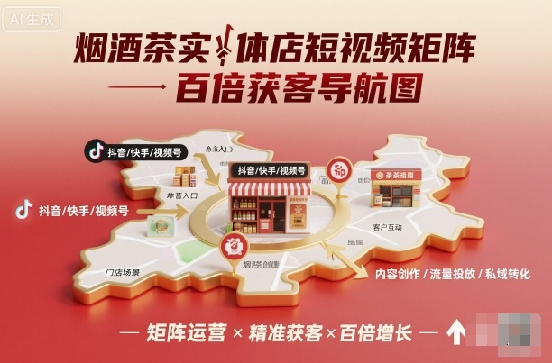 烟酒茶实体店短视频矩阵百倍获客导航图-三石资源库