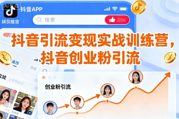 抖音引流变现实战训练营,抖音创业粉引流-三石资源库