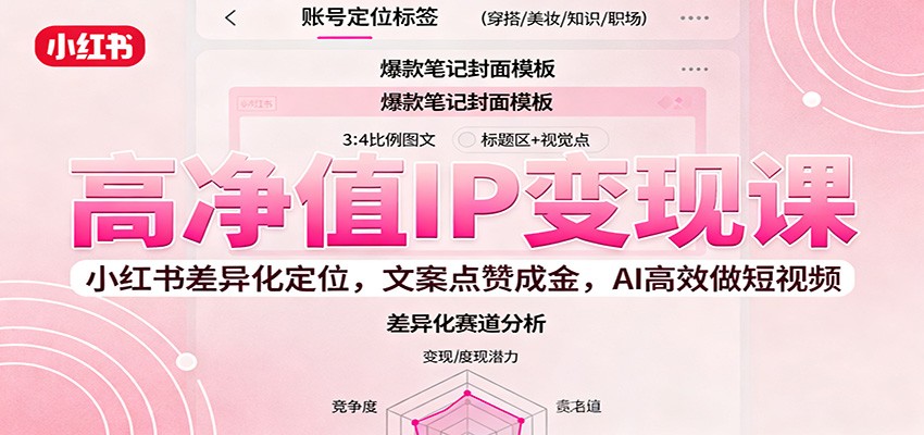 高净值IP变现课：小红书差异化定位，文案点赞成金， AI高效做短视频-三石资源库