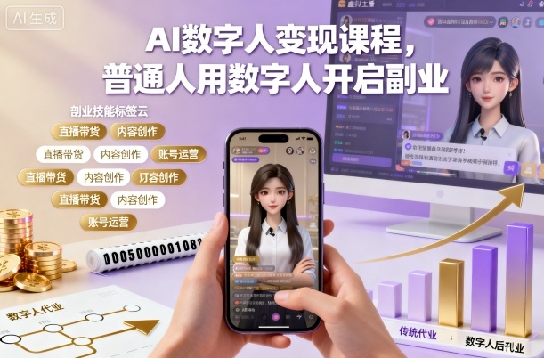 AI数字人变现课程,普通人用数字人开启副业-三石资源库