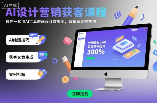 AI设计营销获客课程，教你一套用AI工具做画设计效果图，营销获客的方法-三石资源库