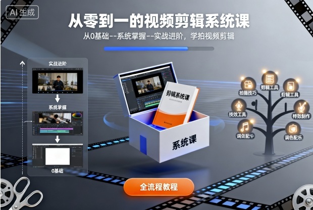 从零到一的视频剪辑系统课，从0基础–系统掌握–实战进阶，学拍视频剪辑-三石资源库