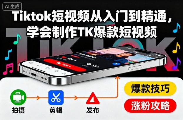 Tiktok短视频从入门到精通,学会制作TK爆款短视频-三石资源库