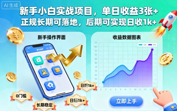 新手小白实战项目,单日收益3张+,正规长期可落地,后期可实现日收1k+【揭秘】-三石资源库