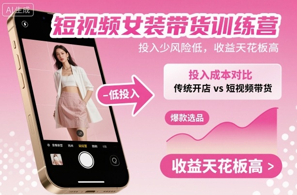 短视频女装带货训练营，投入少风险低，收益天花板高-三石资源库