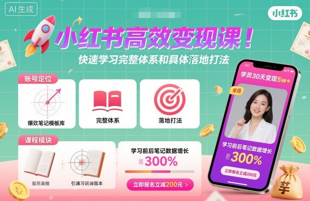 小红书高效变现课,快速学习小红书完整体系和具体落地打法-三石资源库