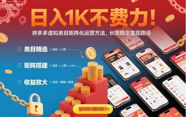 日入1K不费力！拼多多虚拟类目矩阵化运营方法，长效稳定变现路径-三石资源库