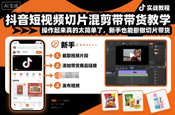 抖音短视频切片混剪带货教学,操作起来真的太简单了,新手也能做切片带货-三石资源库