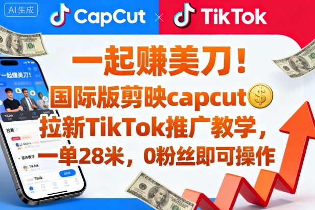 一起賺美刀！国际版剪映capcut拉新TikTok推广教学，一单28米，0粉丝即可操作（附推广入口和教学）-三石资源库
