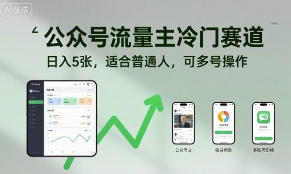 公众号流量主冷门赛道，日入5张，适合普通人，可多号操作-三石资源库