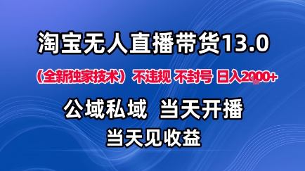 淘宝无人直播13.0，公域私域技术，不封号，不违规布局下半年旺季赛道，日入1K+（独家技术）【揭秘】-三石资源库