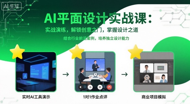 AI平面设计实战课，实战演练，解锁创意之门，掌握设计之道-三石资源库