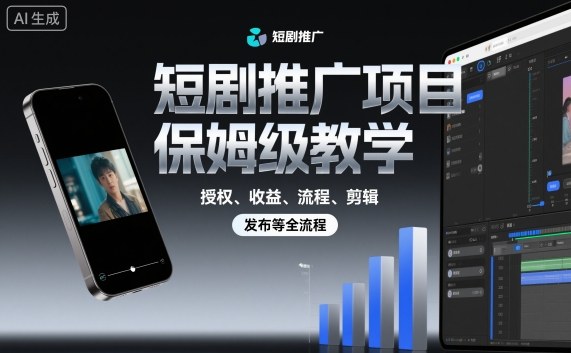 短剧推广项目保姆级教学,授权、收益、流程、剪辑,发布等全流程-三石资源库