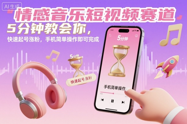 情感音乐短视频赛道,5分钟教会你,快速起号涨粉,手机简单操作即可完成-三石资源库