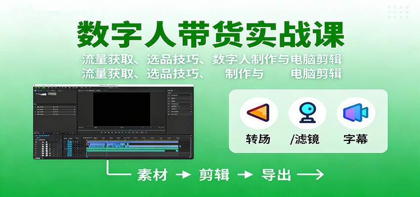 数字人变现实战课：流量获取、选品技巧、数字人制作与电脑剪辑-三石资源库