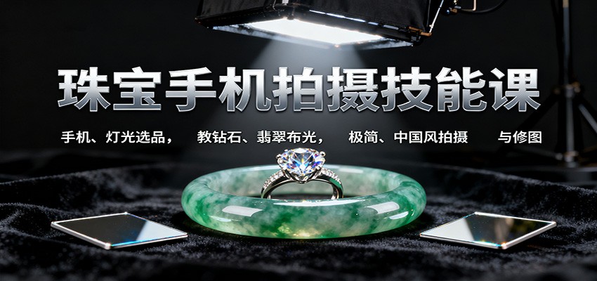 珠宝手机拍摄技能课:手机、 灯光选品，教钻石、翡翠布光，极简、中国风拍摄与修图-三石资源库