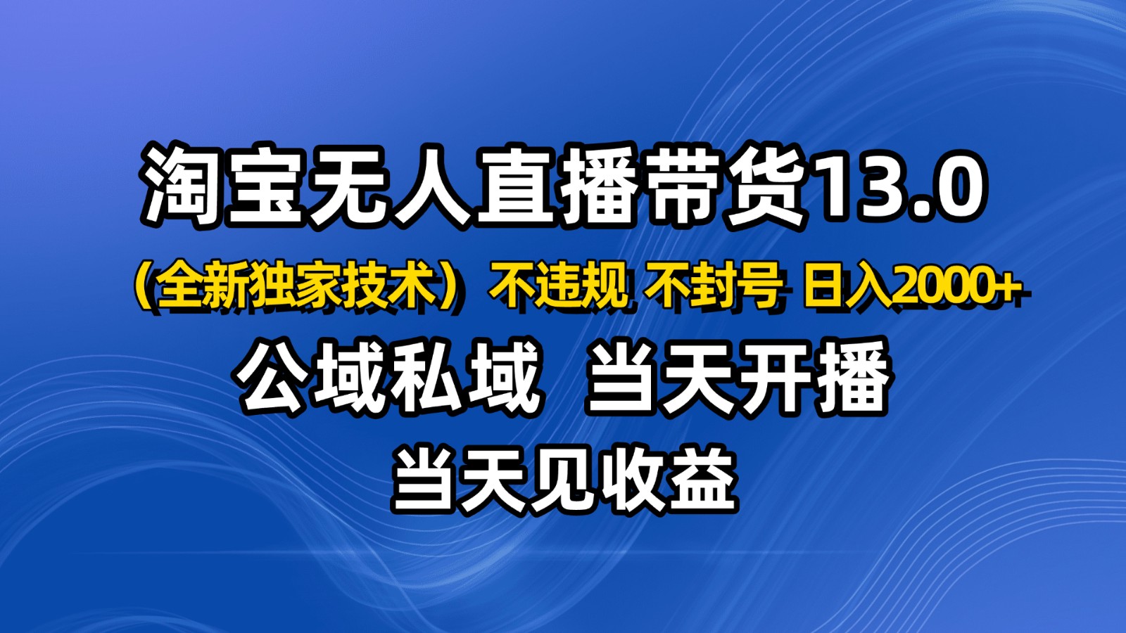 淘宝无人直播13.0，公域私域技术，不封号，不违规 布局下半年旺季赛道，日入2000+-三石资源库