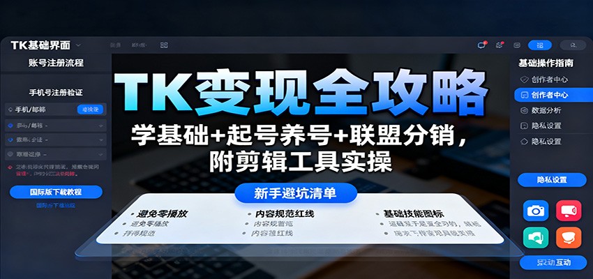 TK变现全攻略：学基础+起号养号+联盟分销，附剪辑工具实操-三石资源库