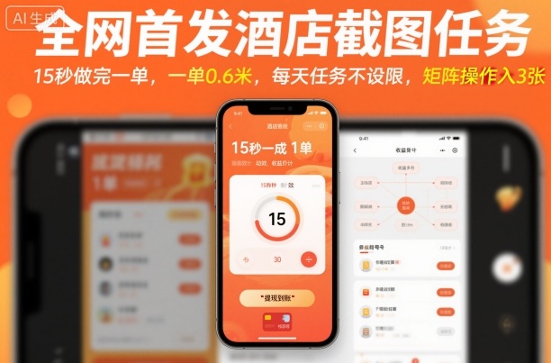 全网首发酒店截图任务，15秒做完一单，一单0.6米，每天任务不设限，矩阵操作日入3张【揭秘】-三石资源库