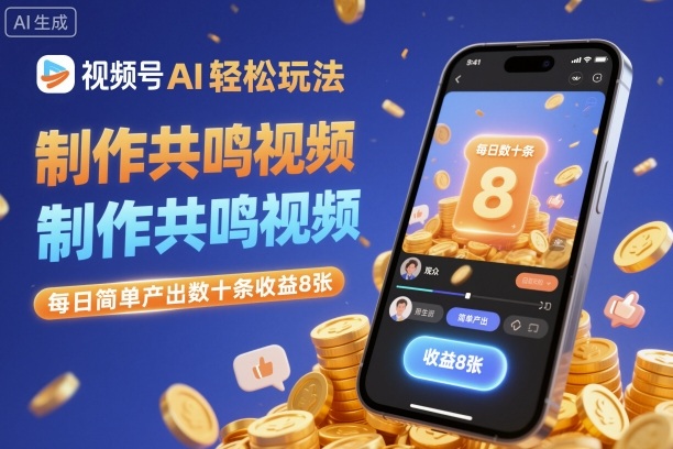 视频号AI轻松玩法,制作共鸣视频,每日简单产出数十条收益8张-三石资源库