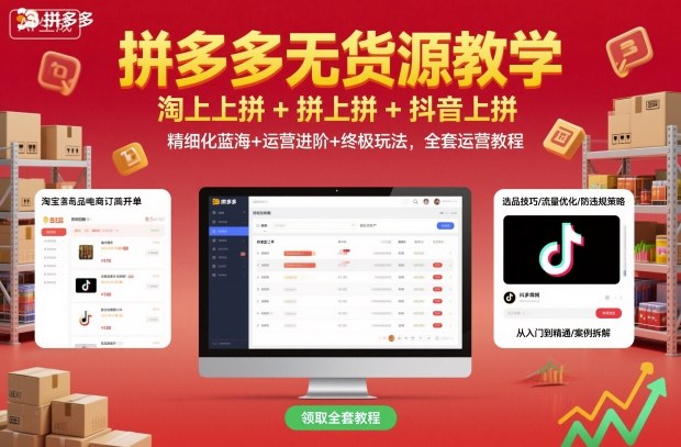 拼多多无货源教学，淘上拼+拼上拼+抖上拼，精细化蓝海+运营进阶+终极玩法，全套运营教程-三石资源库