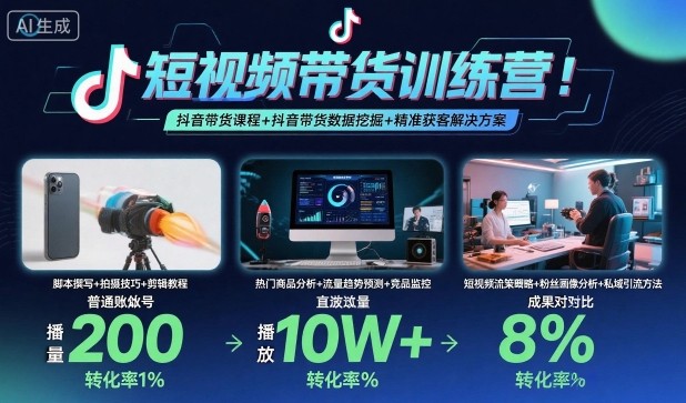 短视频带货训练营，抖音带货课程+抖音带货数据挖掘+精准获客解决方案-三石资源库