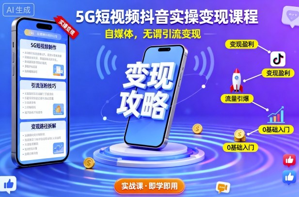 5G短视频抖音实操变现课程，自媒体，无谓引流变现-三石资源库