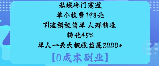 私域冷门赛道:单个收费198米引流模板简单人群精准转化45%单人一天大概收益是1k+-三石资源库