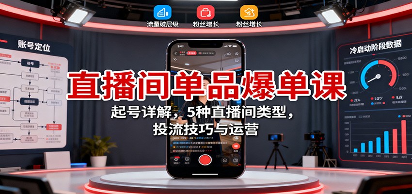 直播间单品爆单课：起号详解，5种直播间类型，投流技巧与运营-三石资源库