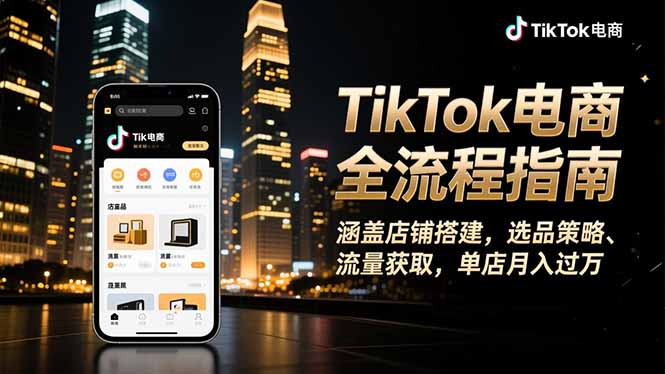 （16524期）TikTok电商全流程指南，涵盖店铺搭建、选品策略、流量获取，单店月入过万-三石资源库