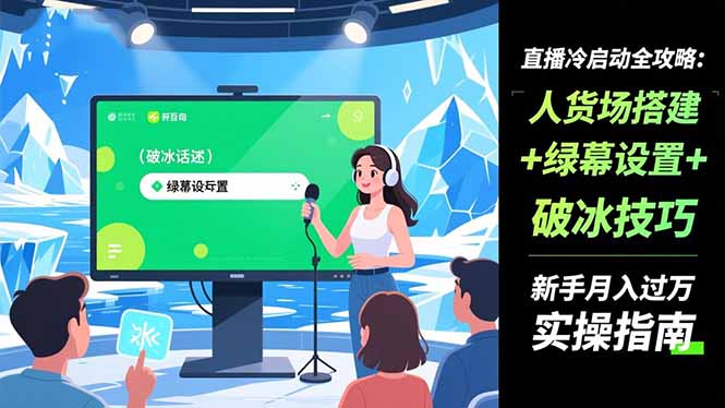 （16605期）直播冷启动全攻略:人货场搭建+绿幕设置+破冰技巧，新手月入过万实操指南-三石资源库
