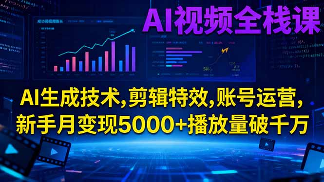 （16603期）AI视频全栈课:AI生成技术,剪辑特效,账号运营,新手月变现5000+播放量破千万-三石资源库