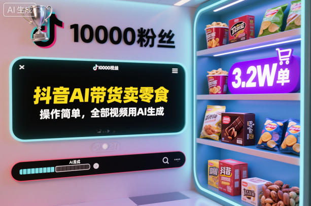 抖音AI带货卖零食，操作简单，全部视频用AI生成，一万粉丝，卖了3.2W单-三石资源库