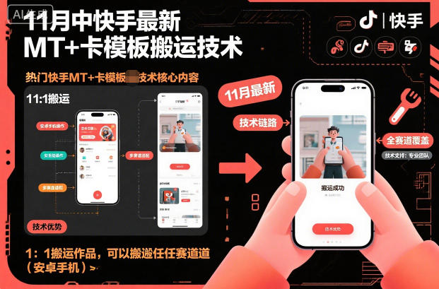 11月中快手最新MT+卡模板搬运技术，1：1搬运作品，可以搬运任何赛道（安卓手机）-三石资源库