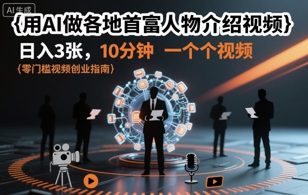 用AI做各地首富人物介绍视频,日入3张,10分钟一个视频-三石资源库