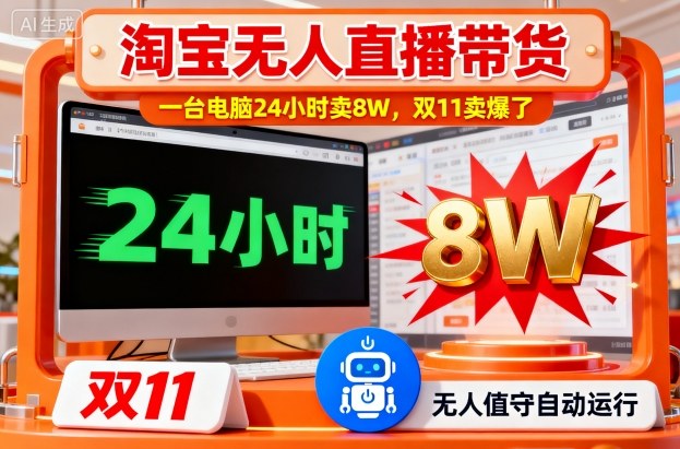 淘宝无人直播带货，一台电脑214小时卖8W，双11卖爆了【揭秘】-三石资源库