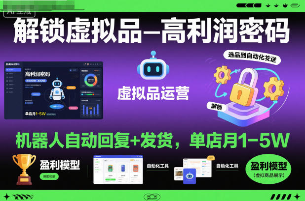 解锁虚拟品高利润密码:机器人自动回复+发货,单店月1-5W【揭秘】-三石资源库