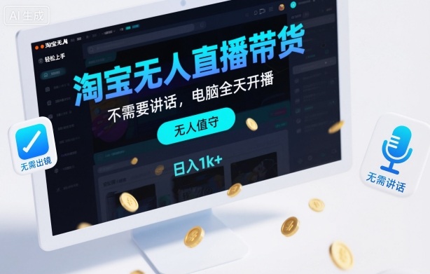 淘宝无人直播带货，不需要出镜，不需要讲话，电脑全天开播，轻松上手，日入1k+【揭秘】-三石资源库