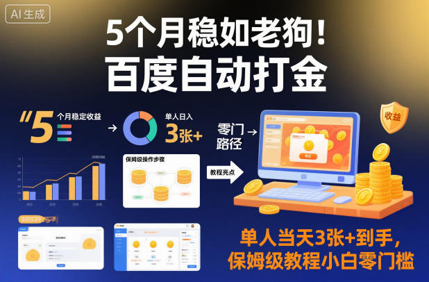 5个月稳如老狗！百度自动打金，单人当天3张+到手，保姆级教程小白零门槛【揭秘】-三石资源库