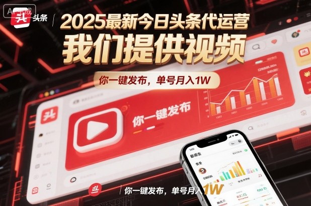 2025最新今日头条代运营，我们提供视频，你一键发布，单号月入1W【揭秘】-三石资源库