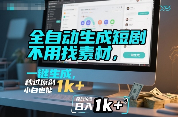 全自动生成短剧,不用找素材,不用剪辑,一键生成,秒过原创,小白也能轻松日入1k+【揭秘】-三石资源库