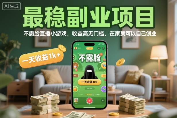 最稳副业项目,不露脸直播小游戏,收益高无门槛,一天收益1k+,在家就可以自己创业【揭秘】-三石资源库
