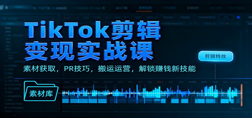 TikTok剪辑变现实战课：素材获取，PR技巧，搬运运营，解锁赚钱新技能-三石资源库