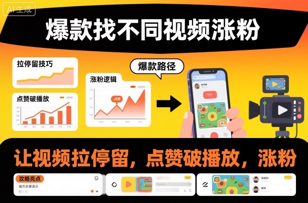 爆款找不同视频涨粉，让视频拉停留，实现点赞，破播放，涨粉-三石资源库